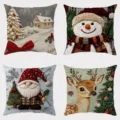 Set of 4 Christmas throw pillow covers featuring cute snowman, reindeer, and gnome designs. - 45x45cm / SDY-010
