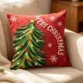 Red Christmas throw pillow cover with embroidered tree and festive snowflakes design. - 45*45 (Without Pillow Core) / Style 3
