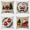 Christmas decorative throw pillow covers set of 4, festive embroidered cushion cases for sofa. - 45x45cm / SDY-011