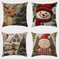 Christmas decorative cushion covers set of 4 holiday festive sofa pillowcases 4pcs - 45x45cm / SDY-013