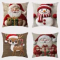 Christmas throw pillow cover set, cute embroidered cartoon Santa snowman reindeer festive decor. - 45x45cm / SDY-017