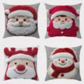 Christmas throw pillow covers cute cartoon Santa Claus and snowman plush cushion cases 4pcs - 45x45cm / SDY-018