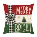 Christmas throw pillow cover holiday decorative cushion case with plaid bow and tree design - Style 19