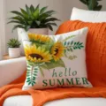 Sunflower retro throw pillow cover for spring summer sofa bed home decor accent pillow case - 20