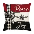 Christmas throw pillow cover red black plaid bow peace joy festive decorative cushion case - Style 22