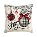 Christmas decorative pillow cover linen style red black plaid ball print cushion 45x45 - Single Pillowcase / SDF-012