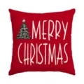 Christmas throw pillow cover red linen style cushion case with holiday tree print for sofa decor. - Single Pillowcase / SDF-013