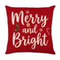 Christmas red pillow cover with Merry and Bright print, festive home decor cushion case. - Style 26