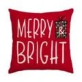 Christmas red throw pillow cover with white festive typography and gift box graphic for holiday decor. - Single Pillowcase / SDF-016