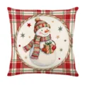 Christmas decorative pillow cover, red green plaid snowman print festive sofa cushion case. - Style 29