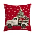 Festive Christmas cushion cover with vintage truck and snowflake print for holiday home sofa decor. - Single Pillowcase / SDF-20