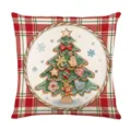 Christmas plaid throw pillow cover with cute watercolor gingerbread tree design for festive home decor. - Style 32