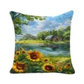 Sunflower landscape printed pillow cover vintage style home decorative spring summer cushion case - 33