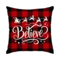 Christmas red black buffalo plaid pillow cover with Santa reindeer and Believe text print. - Single Pillowcase / SDF-23