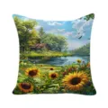 Sunflower landscape print decorative pillowcase, vintage cottage pillow cover for sofa. - 35