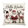 Christmas linen pillowcase featuring Santa snowman and reindeer for holiday home decor. - Style 36