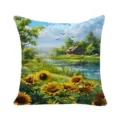 Sunflower landscape cushion cover country style square decorative pillow case for living room sofa - 36