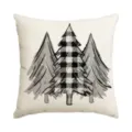 Christmas buffalo check throw pillow cover, black and grey pine tree design for home sofa. - Single Pillowcase / SDF-26