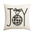 Christmas throw pillow cover linen cushion case featuring festive JOY plaid pattern print - Single Pillowcase / SDF-27