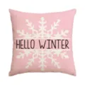 Pink winter cushion cover with white snowflake and hello winter text for sofa decoration. - Single Pillowcase / SDF-29