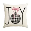 Christmas decorative pillow cover featuring JOY text and buffalo plaid ornament. - Single Pillowcase / SDF-31