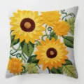 Sunflower embroidered square throw pillow cover, bright floral cushion case for home decor. - 43