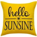 Yellow throw pillow cover featuring hello sunshine text and cute sunflower print for home. - 46