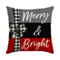 Christmas decorative throw pillow cover with buffalo plaid bow and holiday greetings. - Single Pillowcase / SDF-35