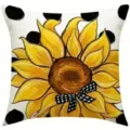 Retro Sunflower Throw Pillow Cover with Black Polka Dot and Checkered Bow for Spring Summer - 47