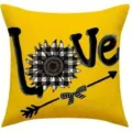 Yellow sunflower retro throw pillow cover square cushion case with plaid pattern for home decor - 48