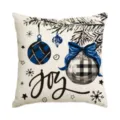 Christmas linen pillow cover with blue plaid ornaments, festive sofa decorative cushion. - Single Pillowcase / SDF-40