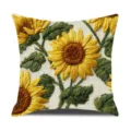 Vintage sunflower embroidered cushion cover, textured floral pillow case for home decor. - 51