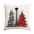 Christmas throw pillow cover with buffalo plaid tree design, linen fabric, festive decor - Single Pillowcase / SDF-41