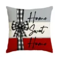 Decorative throw pillow cover with buffalo check bow and sweet home print for sofa 18x18 - Single Pillowcase / SDF-42