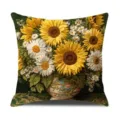 Vintage sunflower floral cushion cover, decorative embroidered throw pillow case for sofa. - 57