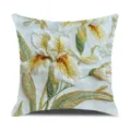 Vintage embroidered decorative throw pillow cover, elegant white and yellow iris design. - 58