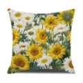 Vintage sunflower and daisy embroidered pillow cover, soft cotton fabric throw pillow case. - 59