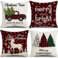 Christmas throw pillow covers linen set, red and black plaid holiday sofa decor cushion. - 45x45cm (Without Insert) / Style 27