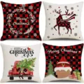 Set di federe per cuscini di Natale, quadri cervo camion fodera decorativa 4pz - 45x45cm (Senza Imbottitura) / Stile 30