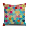 Federa per cuscino in lino con stampa geometrica esagonale minimalista moderna per divano camera - Stampa Monofacciale 45x45cm / Multicolore