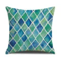Fodera per cuscino geometrica moderna con stampa acquerello a rombi blu e verde. - Stampa Monofacciale 45x45cm / Blu Pavone