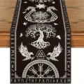 Norse mythology table runner black linen dining table decoration with runic symbols and tree of life - 33x183cm / WSJ-Autumn-5