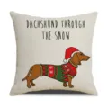 Christmas Dachshund Print Pillow Cover Cute Dog Holiday Cushion Cover Cotton Linen Festive Decor - XPBZT021F07