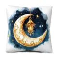 Decorative Ramadan pillow cover featuring a watercolor golden moon and lantern design for sofa. - Style 4 (ZY186) / 45x45cm