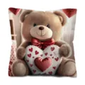 Valentine teddy bear throw pillow cover, cute heart print soft cushion case for home sofa decor - Style 1 / 45 Size Peach Skin Velvet Pillow Cover (Without Insert) Single Sided Print