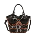 Y2K Punk Leopard Print Handbag Retro Rivet Chain Shoulder Bag Hot Girl Crossbody Bag - Leopard Print