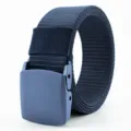 Solid blue canvas tactical belt for men and women, durable woven strap with matching buckle. - Navy Blue / 125cm