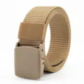 Khaki tactical canvas belt for outdoor sports, durable nylon webbing with plastic buckle. - Wolf Brown / 125cm