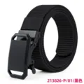 Men tactical canvas belt with automatic metal buckle black outdoor casual nylon webbing strap - Black / 125cm