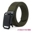 Army green tactical canvas belt with black automatic buckle, durable outdoor sports waist strap. - Army Green / 125cm